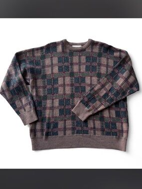Murano Men's Plaid Crewneck Sweater in Brown, Green and Navy